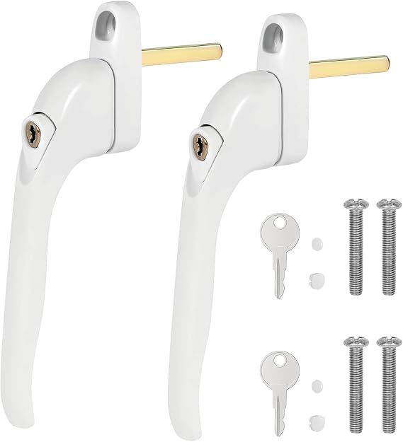 2 Pack Universal Espag Window Handles - White 41mm Lockable Window Handles with Keys Fits UPVC, Aluminum & Double Glazed Windows Durable Zinc Alloy Construction