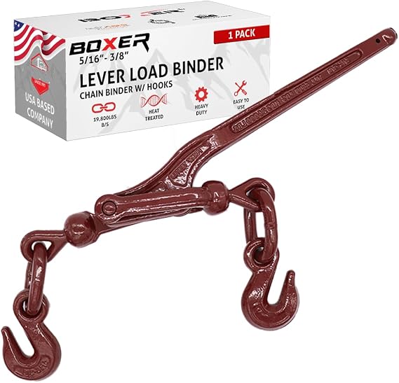 Boxer Heavy Duty Chain Lever Load Binder with Forged Grab Hooks, 5/16 3/8 - Chain Binder Tie Down - 19,800 LBS Breaking Strength