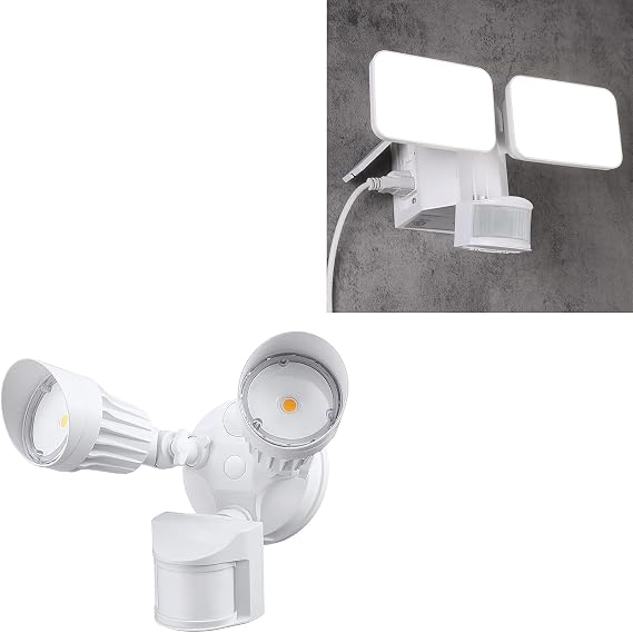 LEONLITE Security Light Bundle Security Light, 1-Pack LED Security Light, Motion Sensor Flood Light Outdoor, 5000K, White & 1-Pack LED Security Light with GFCI Outlets, Motion Sensor, 5000K, White