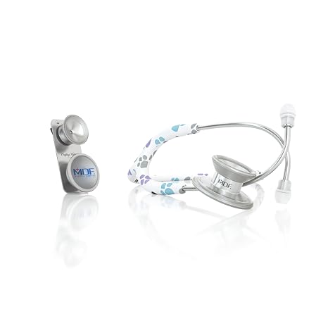 MDF Instruments MD One Epoch Lightweight Titanium Stethoscope (Paw Print) + MDF Pediatric Attachment with Clip