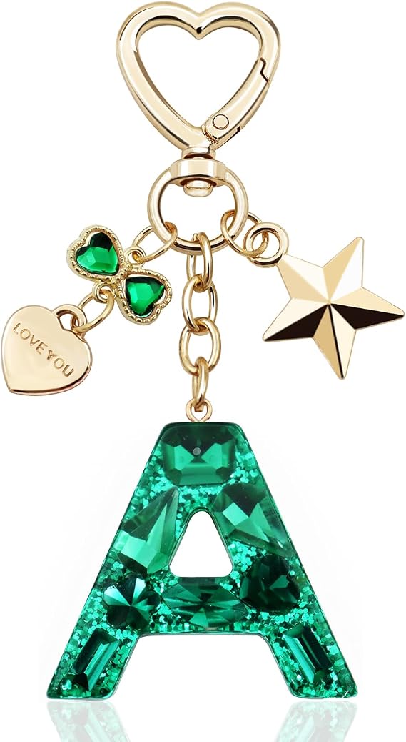 Glitter Initial Letter Keychain Gift for Women Cute Pink Resin Keychains for Bag