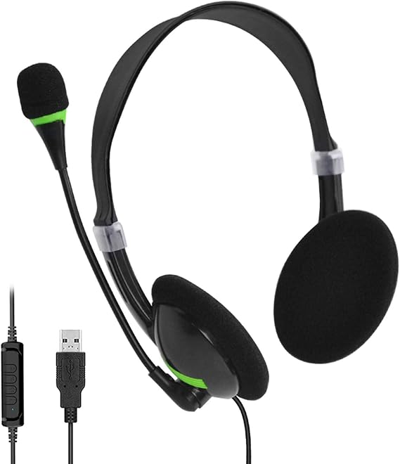 USB Headset Binaural Adjustable Microphone Noise Cancelling USB Wired Headset Suitable for Computer Laptop PC AC Sweet