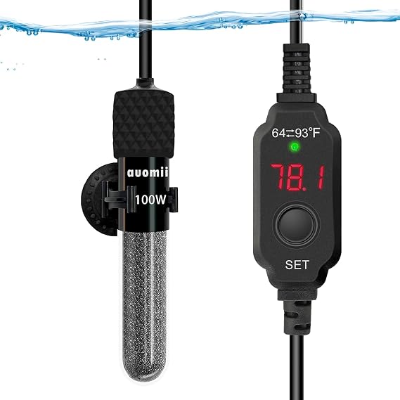 Mini dalgıç akvaryum ısıtıcı, 25/50/100/150/200/300 Watt, ayarlanabilir akvaryum ısıtıcı, entegre termometre, harici sıcaklık kontrolörü, akıllı hafıza, 1-60 galon için kullanılır (100 Watt)