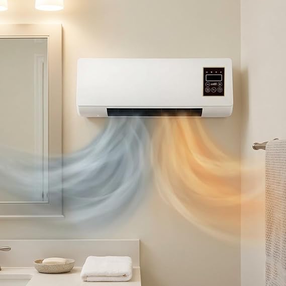 Wall Mounted Air Conditioner Fan, 2-in-1 Heater and Cooling Combo, 1800W Smart Room AC Unit with Remote & 8H Timer, Quiet Portable Space Heater for Bedroom Basement(White)