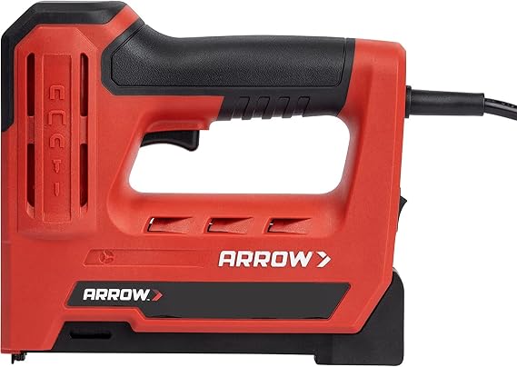 Arrow ET501F 5-in-1 Electric Staple, Nail Gun, Wire Stapler, Brad Nailer | Corded Professional Electric Staple and Nail Gun for Upholstery, Framing, Insulation, Crafts, Fencing, and Cable, Black/Red