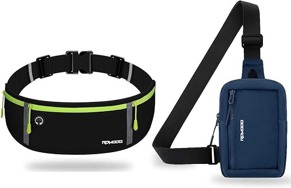 Running Waist Pack + Small Sling Bag for Women Men, Universal Phone Holder, Water Resistant Lightweight Adjustable Zipper Bag for Running Walking Outdoor Card Keys