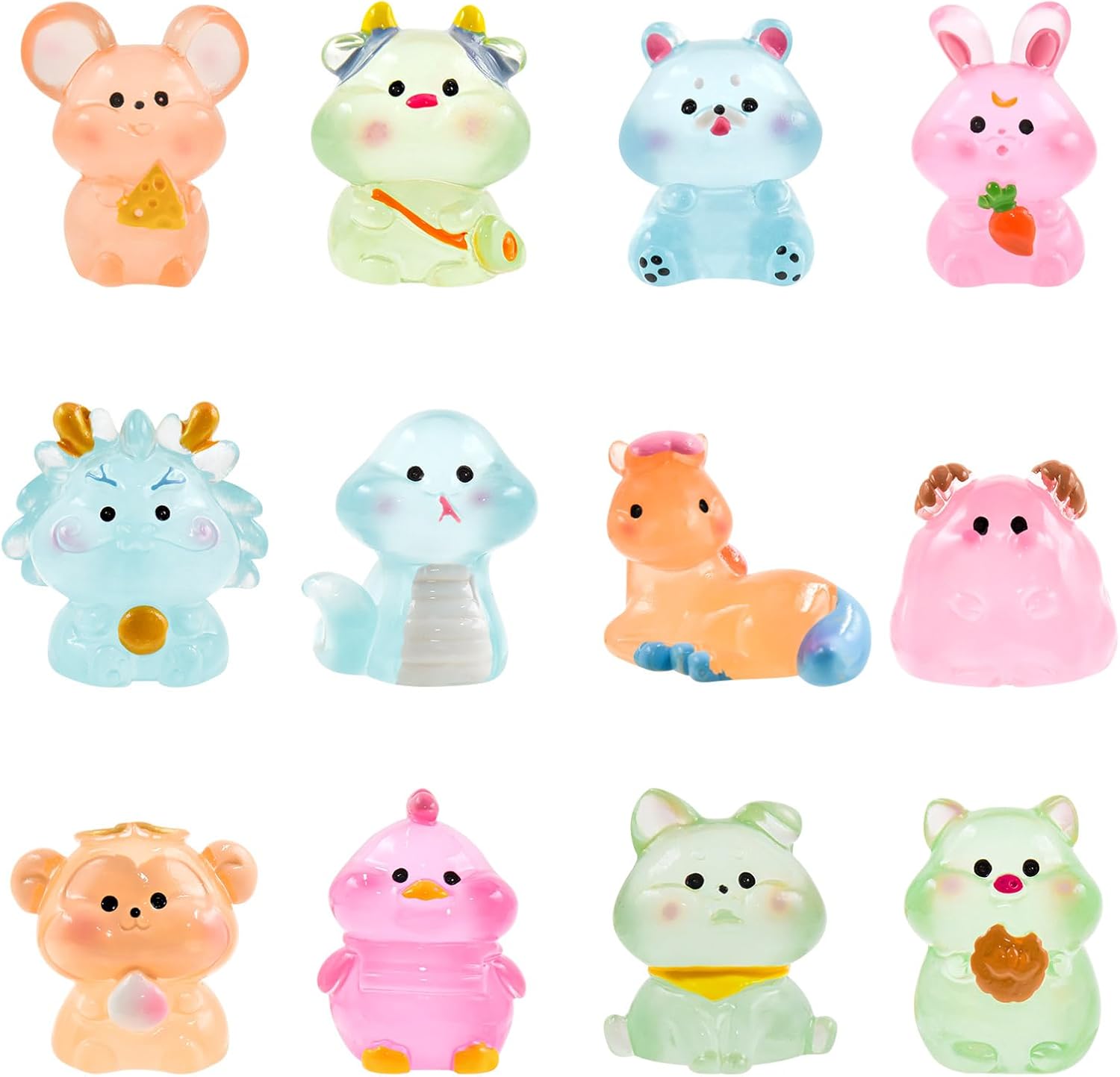 12pcs Luminous Resin 12 Zodiac Signs, Tiny Toy Animals for DIY Miniature Garden Landscape Dollhouse Home Decoration
