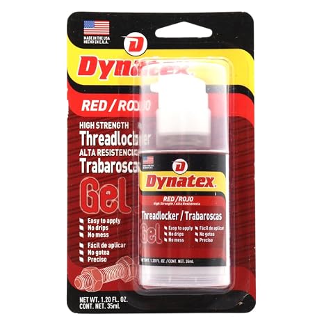 Dynatex 49456 Red High Strength Threadlocker Gel, 35ml Pump Bottle - Industrial Grade Lock Tight, Ideal for Nut and Bolt Assemblies, Resists Leakage, Shock, and Vibration - Red Locktight Thread Locker