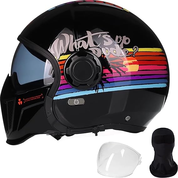 Full Face Motorcycle Helmet Retro Combination Helmet with Removable Chin Mask, ECE Approved Vintage Motorbike Open-Face Helmet for Bike Cruiser Scooter Chopper S,XXL=60-61CM