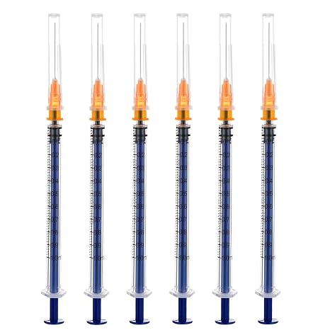 20Pack Luer Slip 1ml Liquid Syringes with 25 Gauge 1 inch Dispensing Needle, Disposable Individually Wrapped