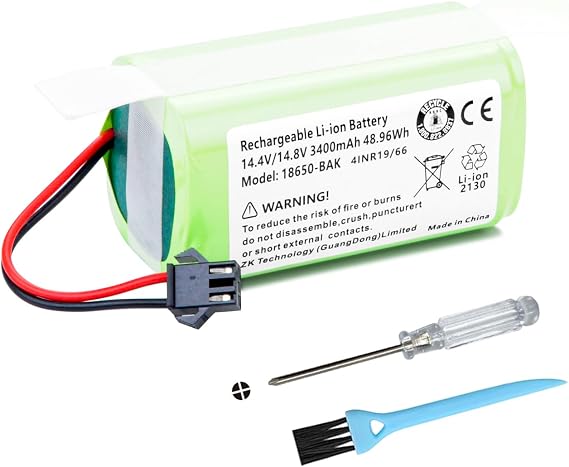 3400mAh Vacuum Battery Replacement for Ionvac SmartClean 2000, Coredy R750-1600Pa, Deenkee 600 DK600 DK600 MAX, Simum 6 7 8 9 S3 V6 S6 T8 S4 S15 S14 Robot Vacuum Cleaner CMICR18650F8M7-4S1P