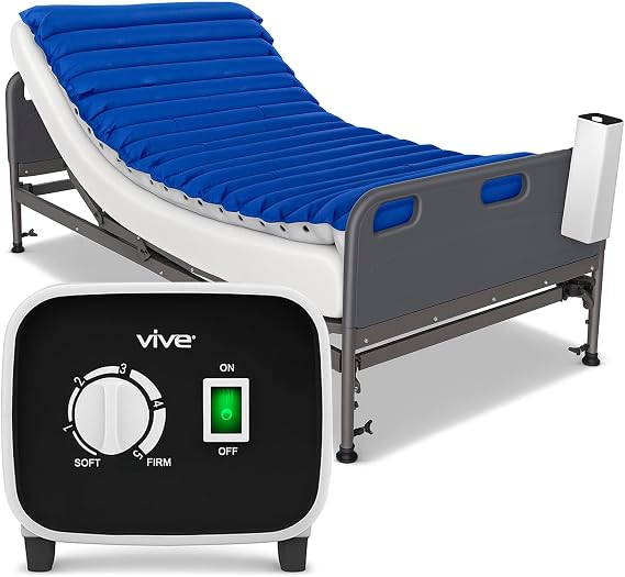 Vive Alternating Pressure Mattress 5" - Air Topper Pad for Bed Sore, Ulcer Prevention, Bedridden Treatment - Inflatable, Quiet Alternative Cover - Fits Hospital Bed - Includes Electric Pump System