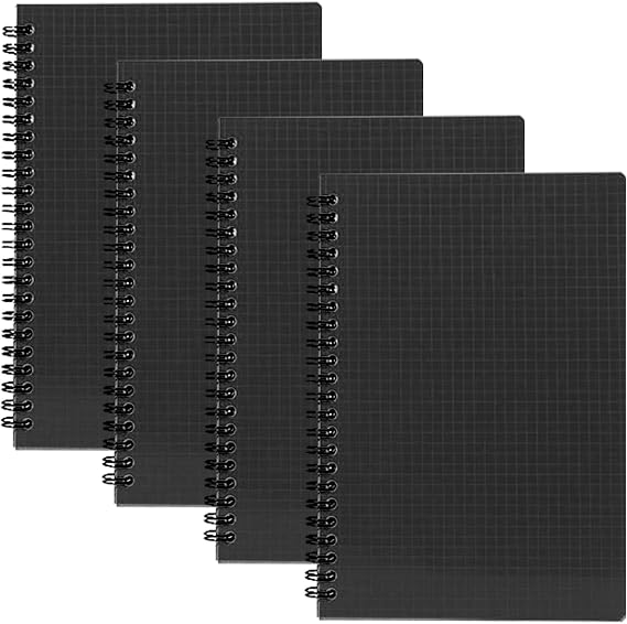 A5 Spiral Lined Notepad: 4 Pack Spiral Notebook Wirebound Notebooks 80 Sheets(160 Pages)/Per Pack A5 Sketch Book Reporters Notepad for Office Travel School Drawing Black Block Pattern
