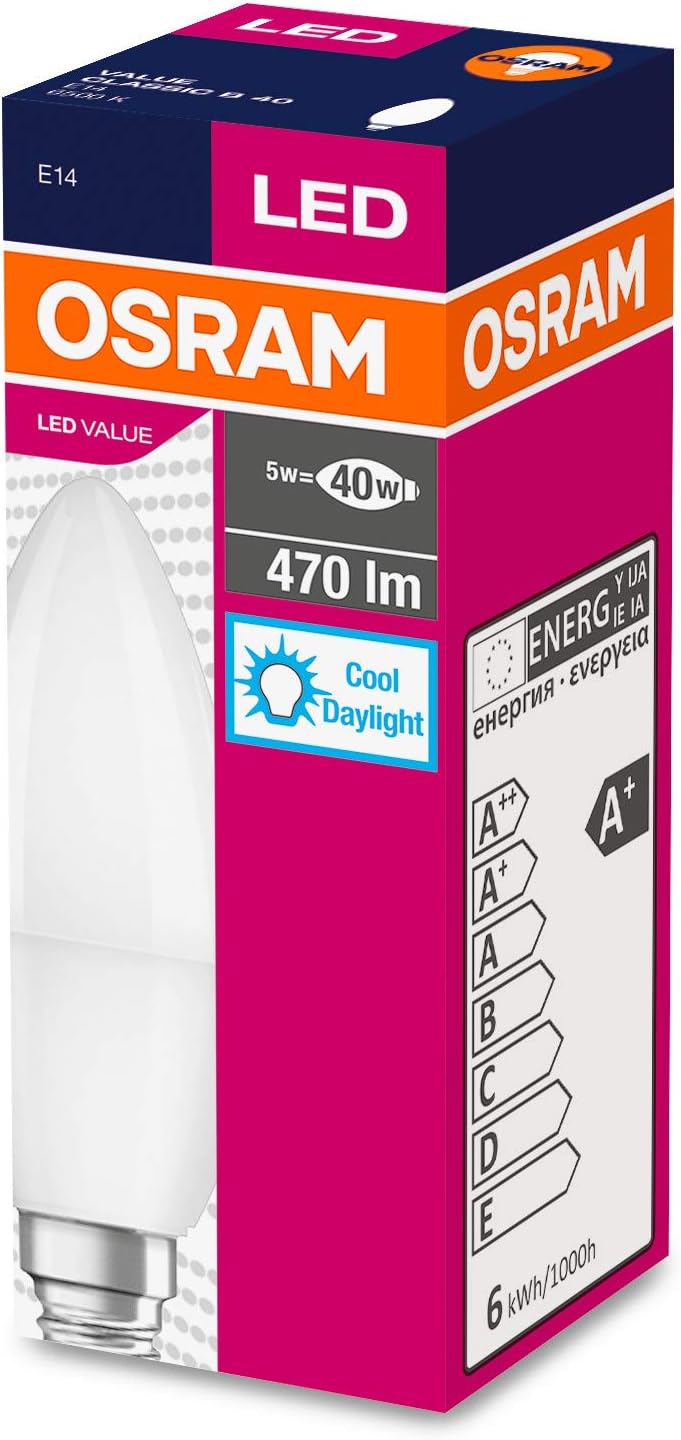 Osram Led 10 Pack Candle CLB 40 5W 470 Lumen 6500 Kelvin White Light E14 Hear Bulb