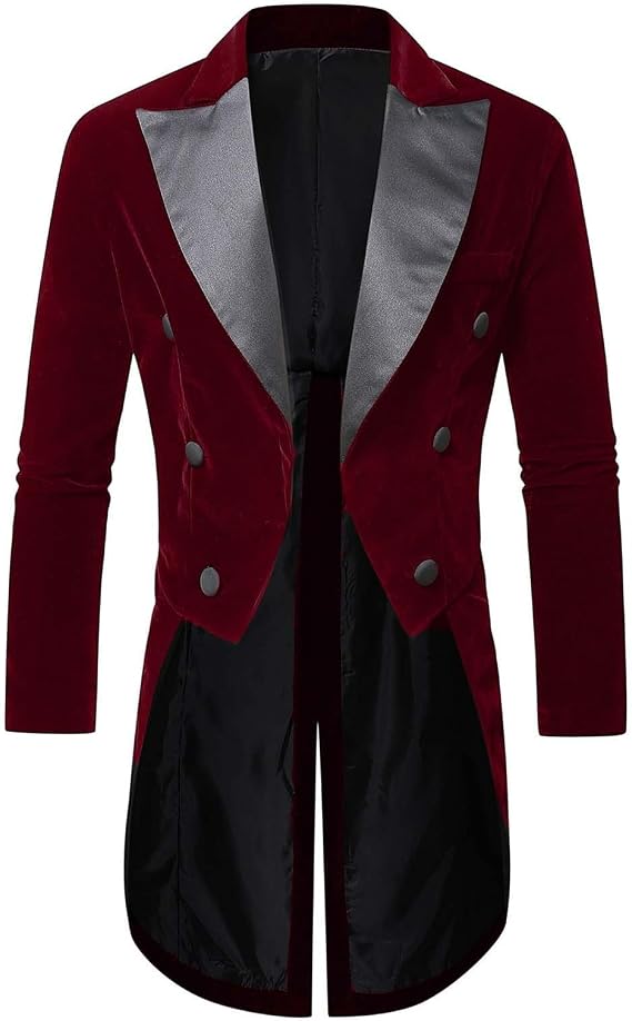 Xiaojmake Mens Victorian Tailcoat Suit Jackets Steampunk Gothic Medieval Pirate Trench Coat Vintage Lapel Tuxedo Tail Jacket