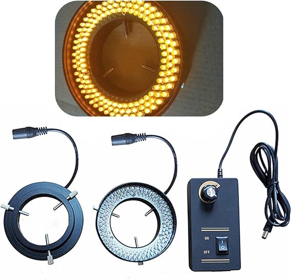 Microscope Kit 144 PCS Ring Lamp, LED Microscope Yellow Ring Light with Adapter 90V-240V Microscope Lens Adapters