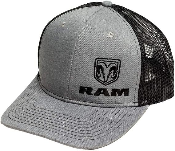RAM Trucks Snapback Trucker Hat Embroidered Logo, Adjustable Fit, Brushed Cotton Twill, Mid-Profile Cap Heather Grey/Black