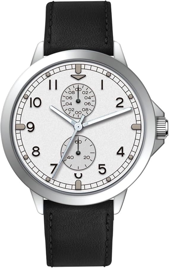 NUOVO Classic Wrist Watch with Black Leather Strap Imitation Chronograph Dial Dial Watch Men Silver Case Arabic Numerals