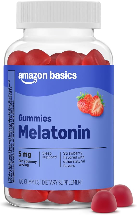 Amazon Basics Melatonin 5mg, 120 Gummies (2 per Serving), Strawberry, Packaging May Vary