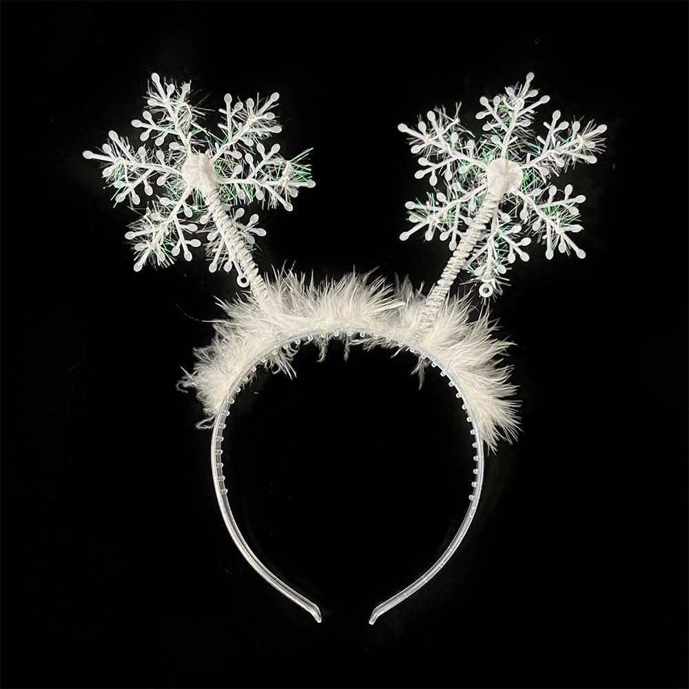 1 Pack Christmas Headbands for Women Girls - White Snowflake Hair Hoops Glitter Hairbands Xmas Crown Head Boppers Headpieces for Christmas Holiday Party Decorations Hair Accessories