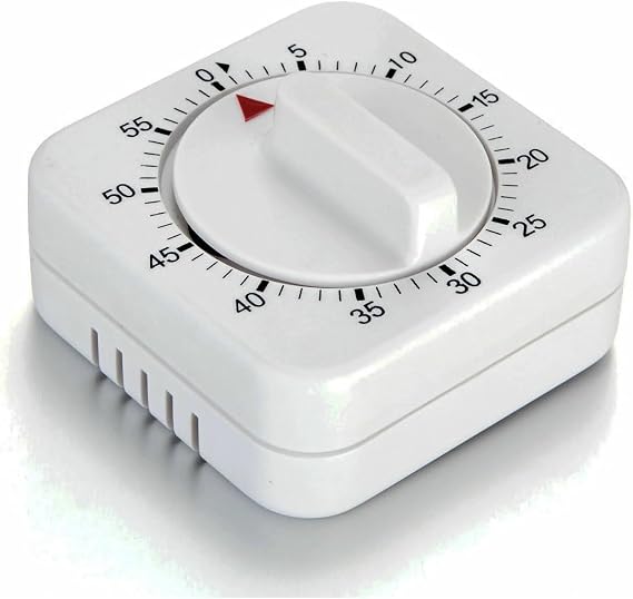 Square 60 Minute Mechanical Kitchen Timer - Visual Kitchen Cooking Timer Clock with Loud Alarm - No Batteries Required-Manual Countdown Timer for Classroom, Home, Study and Cooking (White)