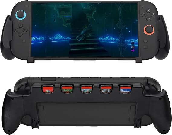 Mcbazel Console Grip Case for Switch 2, Lightweight ABS Material Protection with 5 Game Card Slots, Ergonomic Switch 2 Grip Case for Nintendo Switch 2 (Black)