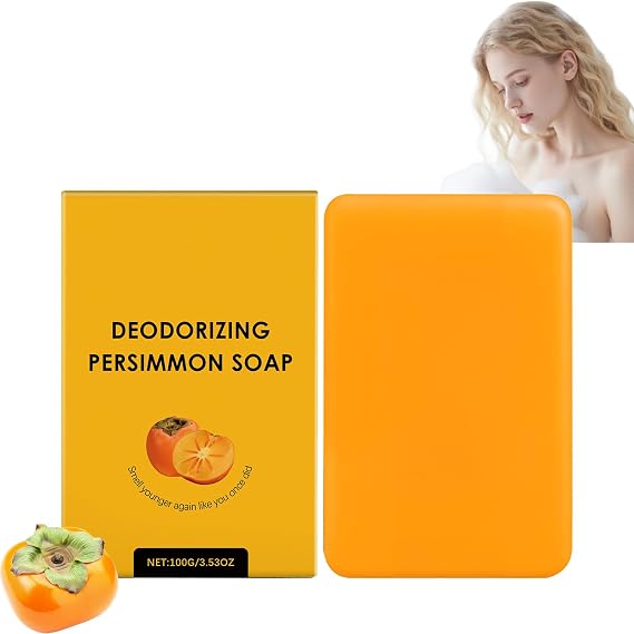 Persimmon Deodorizing Soap Bar, Body Odor Control for Old People Smell/Nonenal, Gentle Cleansing for Face & Body, Moisturizing Rich Lather with Glycerin & Shea Butter, For Men & Women (1PCS)