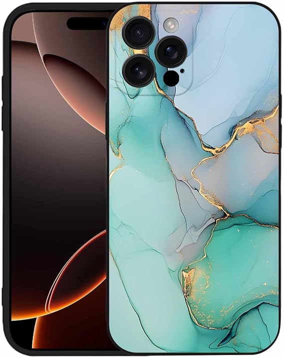 Silicone Phone Case for iPhone 15, Turquoise Marble Aqua Abstract Art Scratchproof Phone Case Silicone Upgraded with Camera Protection Phone Case Full Body Shockproof Cover Case