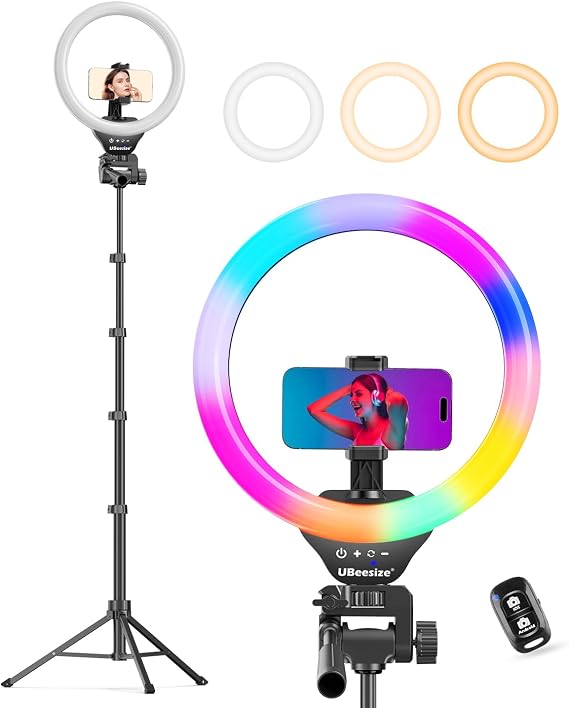 UBeesize 12'' LED RGB Ring Light with 62'' Tripod Stand, Selfie Ring Light for Video Recording, Live Streaming, TikTok & YouTube, Compatible with iPhone & Android