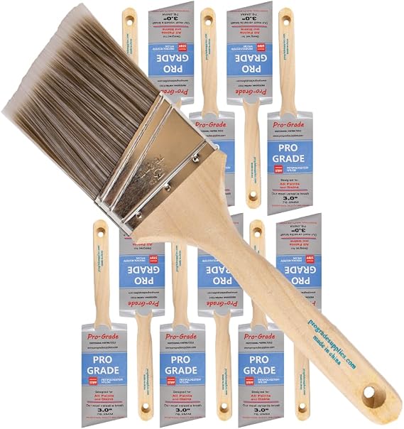 Pro Grade Paint Brushes, 3 Inch Angle Paint Brush, Walls & Trim, 12 Pack