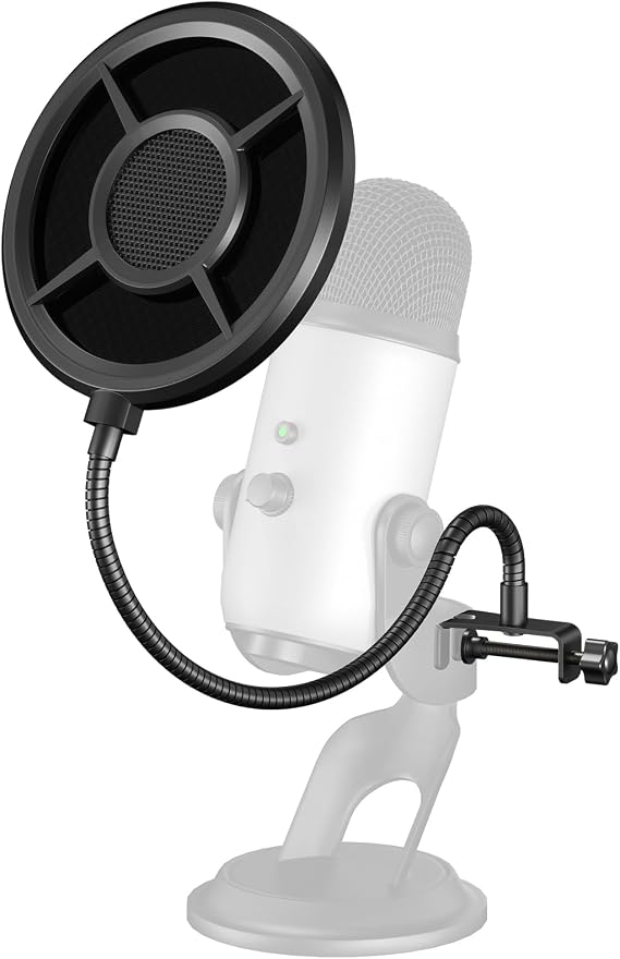 Microphone Pop Filter,Aokeo Mic Mask Shield,Three-layer Wind Pop Screen With Flexible 360 Gooseneck Clip Stabilizing Arm For All Microphone