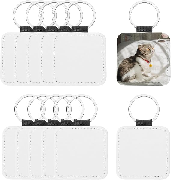 PATIKIL Sublimation Blank Keychains, Square Keychain Blanks Double Side Leather Heat Transfer Key Chains for DIY Craft, White