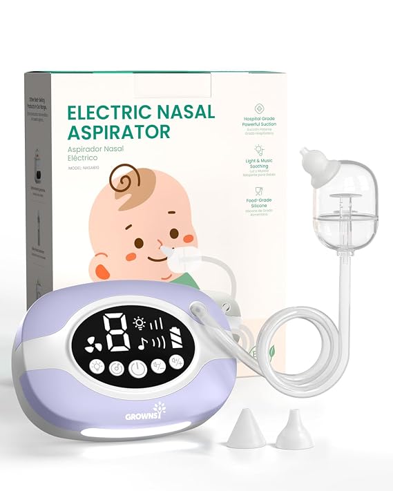GROWNSY Electric Nasal Aspirator, 9 Suction Levels for Baby, Purple | Hospital-Grade Suction Baby Nose Sucker with Night Light, Soothing Lullabies, Easy Cleaning