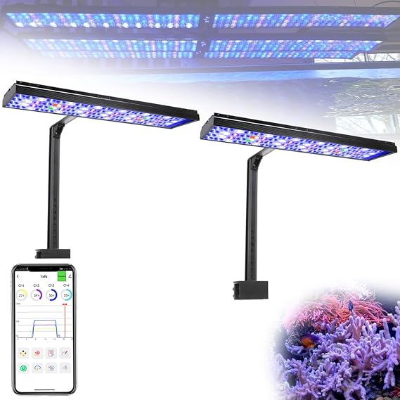 PopBloom 2PCS Hertz54 Aquarium Lights-4 Channels Sunrise Sunset Moonlight Reef LED Lights for Corals SPS LPS 48inch 120cm 4ft Saltwater Tank