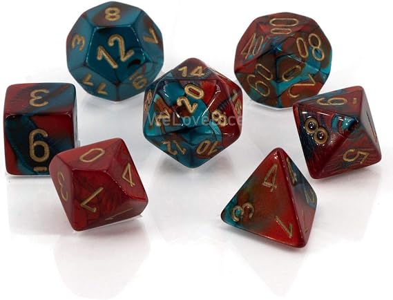 Chessex CHX26462 Dice-Gemini Red-Teal/Gold Set, Large (18mm - 25mm)