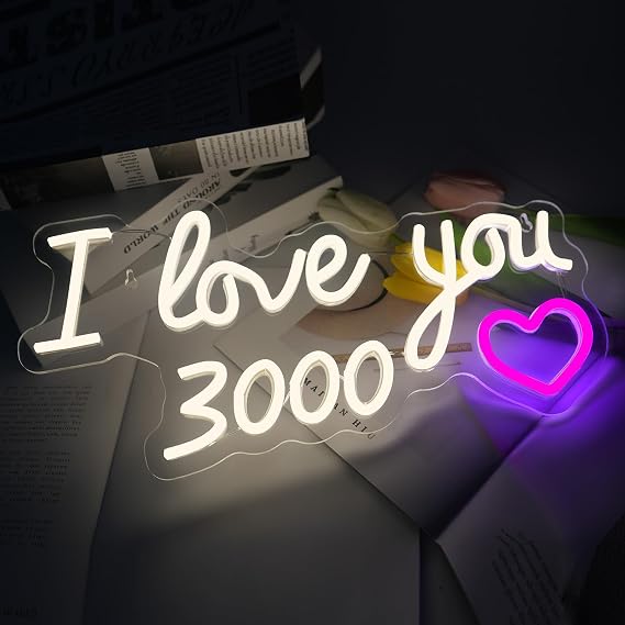 Valentines Day I Love You 3000 Neon Sign with Heart, Romantic LED Wall Light for Bedroom Decor, Love Quote Neon Gift for Couples, Anniversary, Proposal, Date Night Home Decor