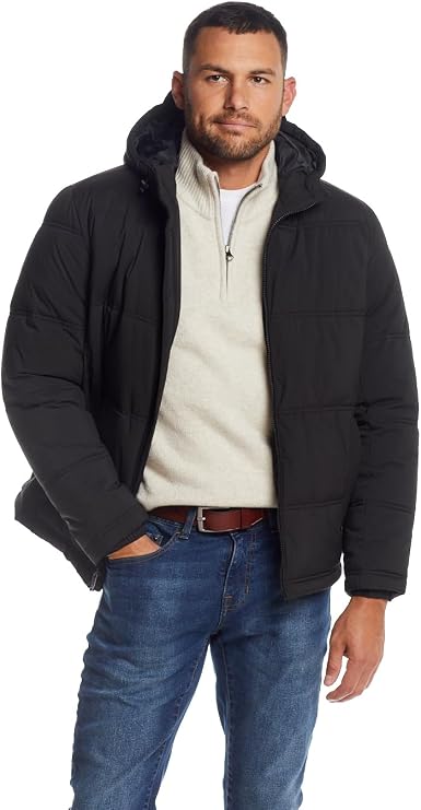 Weatherproof Hooded Puffer Jacket for Men - Water Resistant Bubble Coat for Men | Puffy Alternative Down Jacket