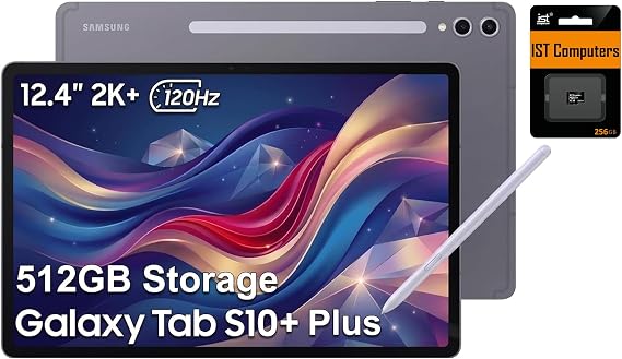Samsung Galaxy Tab S10+ Plus 12.4" Tablet, 12GB RAM, 256GB + 256GB SD Card | AMOLED 2X 2K+ 120Hz Touchscreen, Ultra-Light Android Tablet, Galaxy S Pen, AI Tools, 16-Hr Long Battery Life, SM-X820