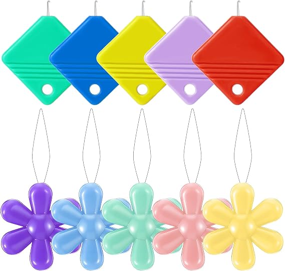 10 Pcs Threading Tool, Flower Head Sewing Machine Needle Threaders Kit Squre Plastic Needles Threader for Hand Sewing, Embroidery Supplies for Cross Stitch Craft, Embroidery Floss, Repair Clothing