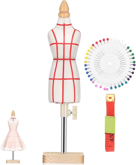 Female Dress Form Mannequin 1/4 Size Miniature Sewing Mini Trouser Dress Form Dressmaker with Ruler and Needle for Sewing Pattern Making