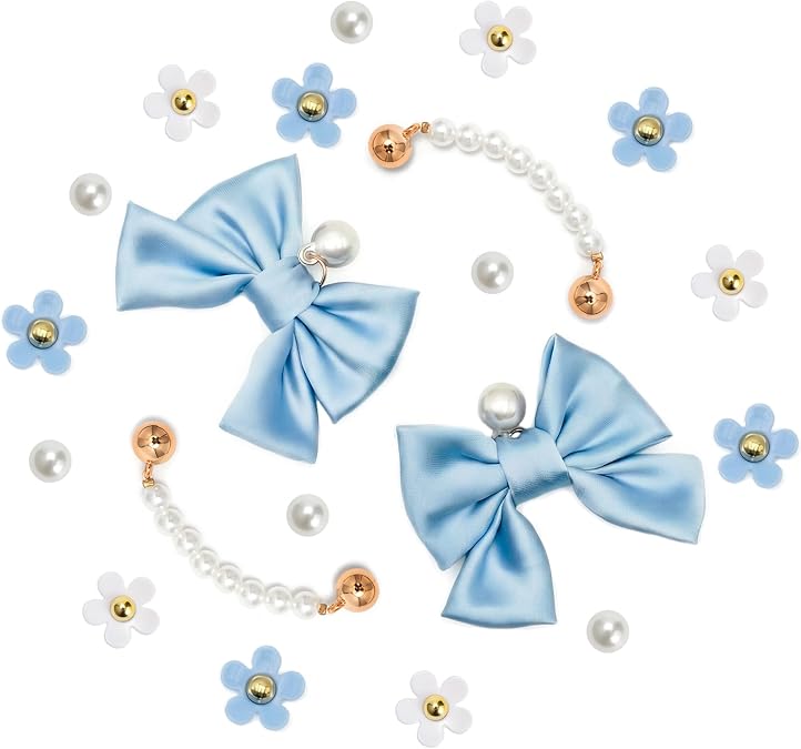Yookuli 24Pcs Fabric Bow Shoe Charms, Cute Bears, Flower Pearl Charms Accessories for Sandals, DIY Shoe Decoration Charms for Girls, Party Favor