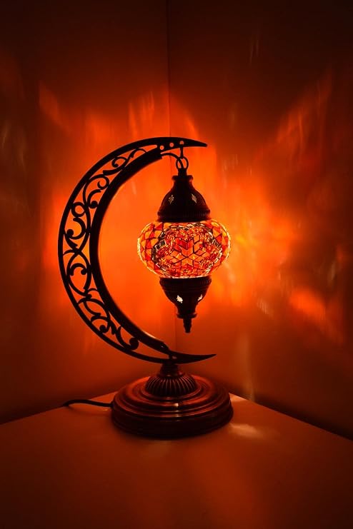 Mozaik Masa Lambası Hilal,Türk Yapımı Masa Lambası Yarım Ay, Mozaik Masa Lambası, Model8