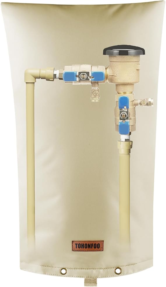 TOHONFOO Backflow Preventer Cover, Pipe Freeze Insulation, 14"Wx26"H, Beige | 5Layer pipe covers for outside & sprinkler cover withstand -5F, fit irrigation valves, backflow preventers & well pumps