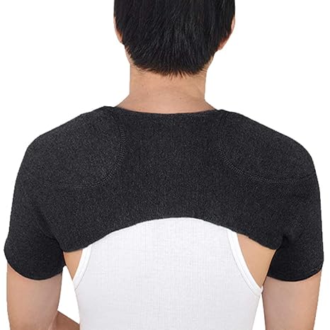 ITODA Knitted Double Shoulder Warm Compression Sleeve Wrap Recovery Office Home Knit Cashmere Guard for Rotator Cuff Shoulder Chronic Tendonitis Pain Relief