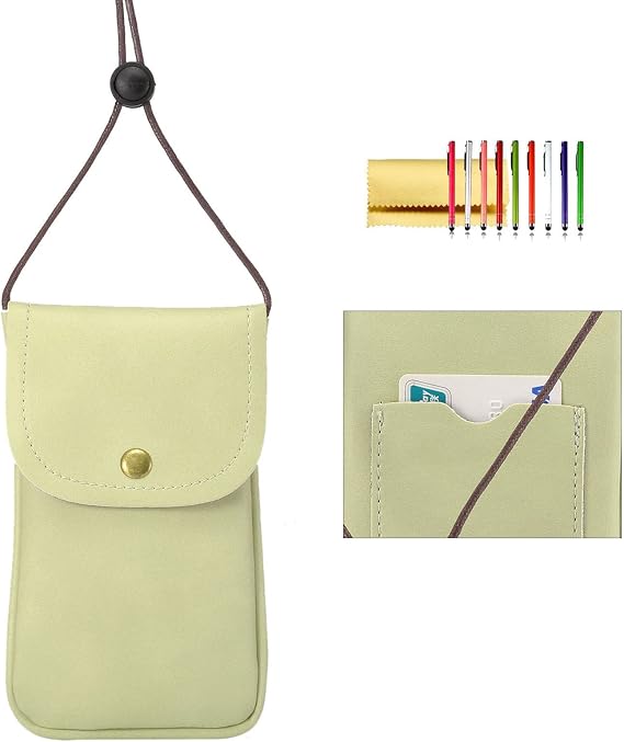 Cell Phone Neck Pouch, Techcircle PU Leather Carrying Bag with Credit Card Holder Adjustable Strap, Small Travel Purse for iPhone 11 XR XS Max SE 8 7 6 Plus, Galaxy S10 S7 Edge A10 J7, Moto G6 (Green)