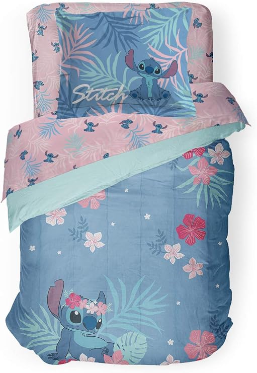 Jay Franco Disney Lilo & Stitch Paradise Dream Twin Comforter & Sham Set - Super Soft Kids Reversible Bedding - Fade Resistant Microfiber (Official Disney Product)