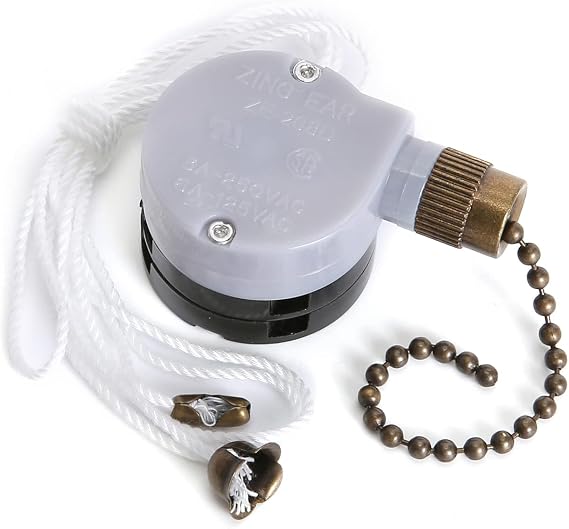 Ceiling Fan Switch Zing Ear ZE-208D 3 Speed 5-8 Wire Pull Chain Switch Speed Control Switch with Pulling String, Bronze