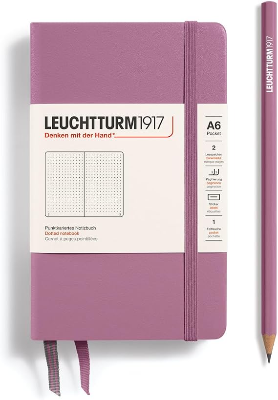 LEUCHTTURM1917 - Notebook Hardcover Pocket A6-187 Numbered Pages for Writing and Journaling (Dusty Rose, Dotted)