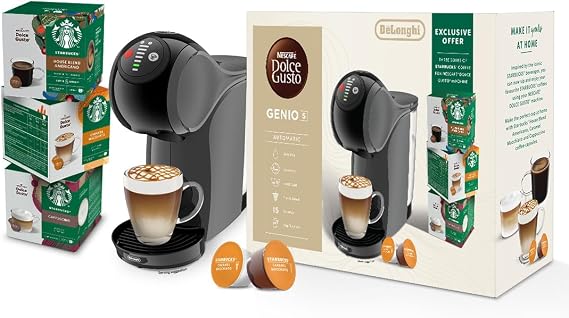 Dolce Gusto De'Longhi Genio S EDG226.W, Capsule Coffee Machine, Pod Coffee Maker with Compact Design, Adjustable Drink Size, Removable Water Tank 0.8L, Pack with 24 Capsules, White