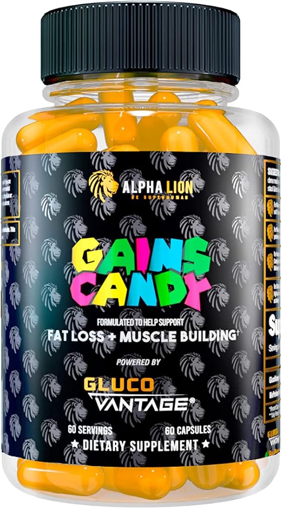 ALPHA LION Gains Candy, Supplement Pills that Support Weight Loss, Muscle Building, Decrease Body Fat, Upgrade Energy & Workout Performance, 60 Capsules (DHB Berberine-GlucoVantage)